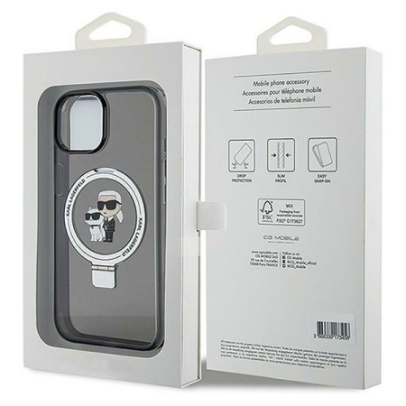 Husa pentru iPhone 15 / iPhone 14 / iPhone 13 - Karl Lagerfeld Hardcase Ring Stand MagSafe (KLHMP14SHMRSKCK) - KarlandChoupette