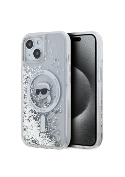 Husa pentru iPhone 15 / iPhone 14 / iPhone 13 - Karl Lagerfeld Liquid Glitter MagSafe (KLHMP15SLGKISGH) - Transparent Karl Head
