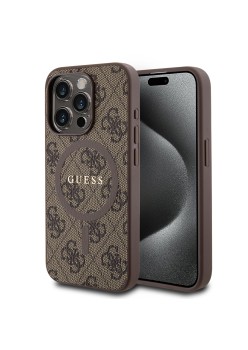 Husa pentru iPhone 15 Pro - Guess 4G Collection Leather MagSafe (GUHMP15LG4GFRW) - Brown
