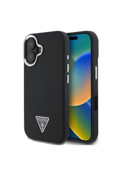 Husa pentru iPhone 16 - Guess Grained Triangle MagSafe (GUHMP16SPGTSPSK) - Black