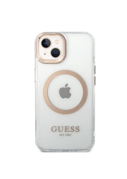 Husa pentru iPhone 15 Plus / iPhone 14 Plus - Guess Metal Outline Magsafe (GUHMP15MHTRMD) - Gold