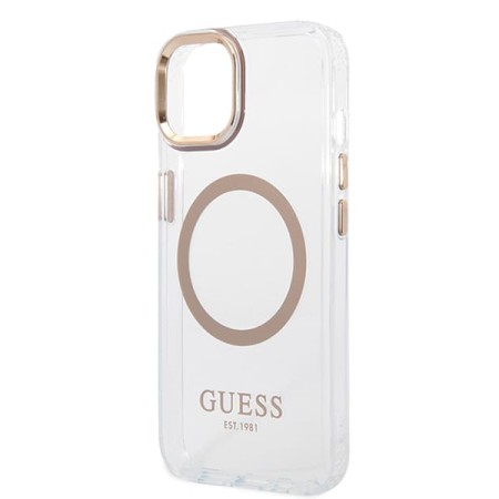 Husa pentru iPhone 15 Plus / iPhone 14 Plus - Guess Metal Outline Magsafe (GUHMP15MHTRMD) - Gold