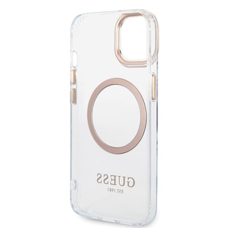 Husa pentru iPhone 15 Plus / iPhone 14 Plus - Guess Metal Outline Magsafe (GUHMP15MHTRMD) - Gold