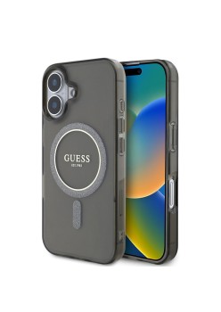 Husa pentru iPhone 16 - Guess IML Glitter Circle MagSafe (GUHMP16SHFGEREK) - Black
