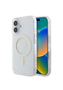 Husa pentru iPhone 16 Pro - Guess IML Glitter Circle MagSafe (GUHMP16LHFGERET) - Clear
