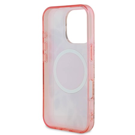 Husa pentru iPhone 16 Pro - Guess IML Flower and Tonal Circle MagSafe (GUHMP16LHFWBDCEP) - Pink