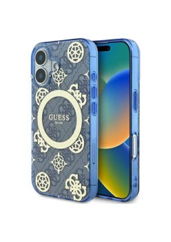 Husa pentru iPhone 16 - Guess IML Peony On 4G Background MagSafe (GUHMP16SH4PYEEB) - Blue