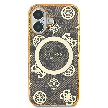 Husa pentru iPhone 16 - Guess IML Peony On 4G Background MagSafe (GUHMP16SH4PYEEW) - Brown