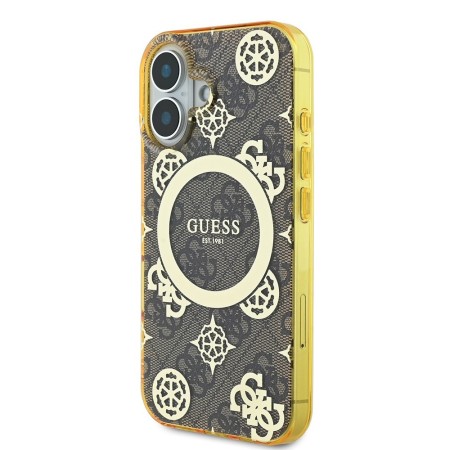 Husa pentru iPhone 16 - Guess IML Peony On 4G Background MagSafe (GUHMP16SH4PYEEW) - Brown