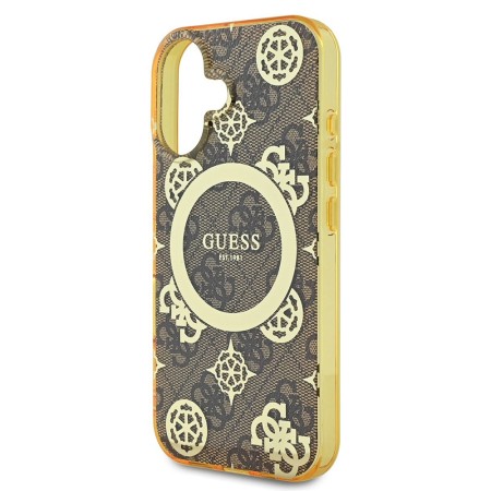 Husa pentru iPhone 16 - Guess IML Peony On 4G Background MagSafe (GUHMP16SH4PYEEW) - Brown