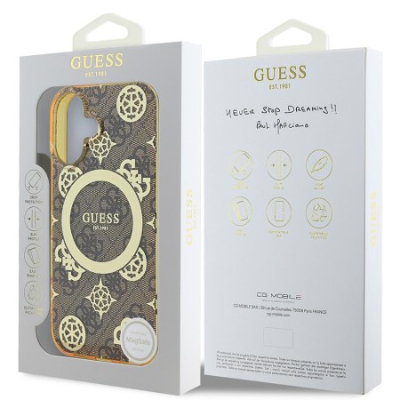 Husa pentru iPhone 16 - Guess IML Peony On 4G Background MagSafe (GUHMP16SH4PYEEW) - Brown