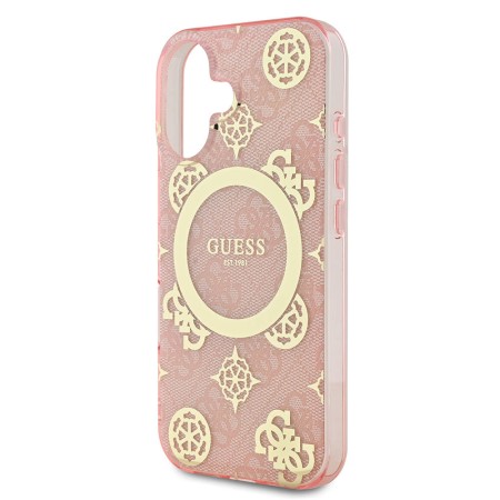 Husa pentru iPhone 16 - Guess IML Peony On 4G Background MagSafe (GUHMP16SH4PYEEP) - Pink