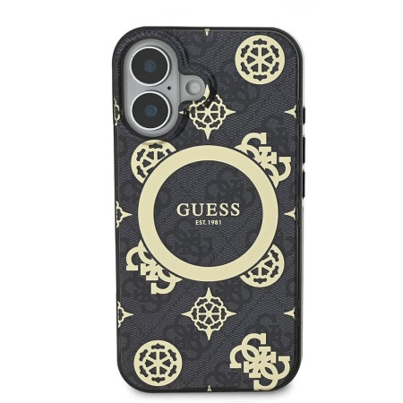 Husa pentru iPhone 16 - Guess IML Peony On 4G Background MagSafe (GUHMP16SH4PYEEK) - Black