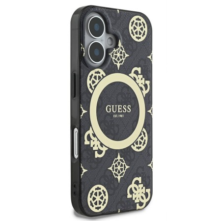 Husa pentru iPhone 16 - Guess IML Peony On 4G Background MagSafe (GUHMP16SH4PYEEK) - Black