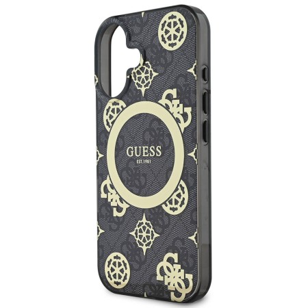 Husa pentru iPhone 16 - Guess IML Peony On 4G Background MagSafe (GUHMP16SH4PYEEK) - Black