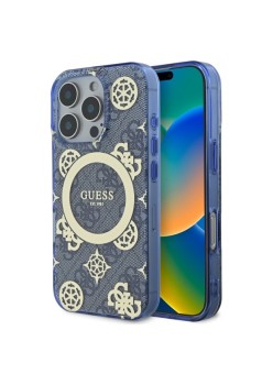 Husa pentru iPhone 16 Pro - Guess IML Peony On 4G Background MagSafe (GUHMP16LH4PYEEB) - Blue
