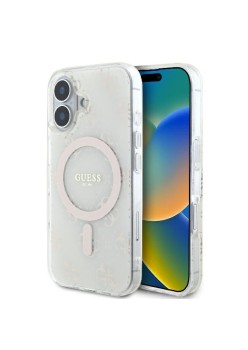Husa pentru iPhone 16 - Guess IML 4G Background MagSafe (GUHMP16SH4DTEH) - White