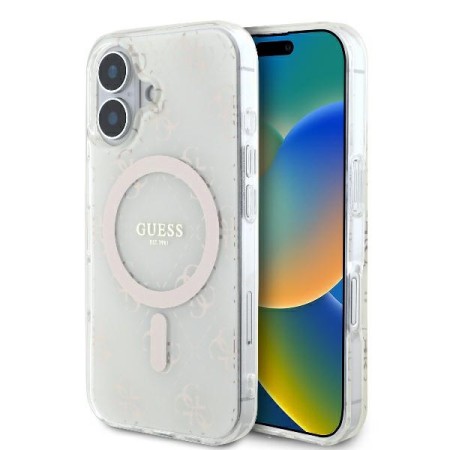 Husa pentru iPhone 16 - Guess IML 4G Background MagSafe (GUHMP16SH4DTEH) - White