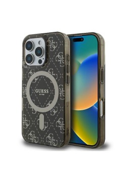 Husa pentru iPhone 16 Pro - Guess IML 4G Background MagSafe (GUHMP16LH4DTEW) - Brown