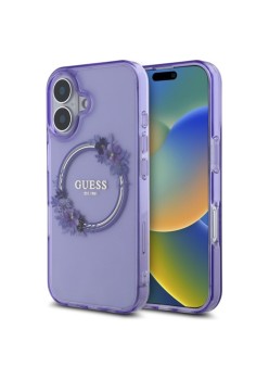 Husa pentru iPhone 16 - Guess IML Flowers Wreath MagSafe (GUHMP16SHFWFCU) - Purple