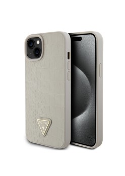 Husa pentru iPhone 15 / iPhone 14 / iPhone 13 - Croco Triangle Metal Logo (GUHCP15SPCRTHCD) - Gold