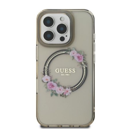 Husa pentru iPhone 16 Pro - Guess IML Flowers Wreath MagSafe (GUHMP16LHFWFCK) - Black