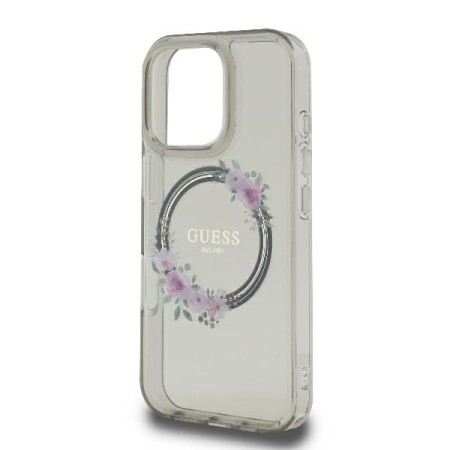 Husa pentru iPhone 16 Pro - Guess IML Flowers Wreath MagSafe (GUHMP16LHFWFCK) - Black