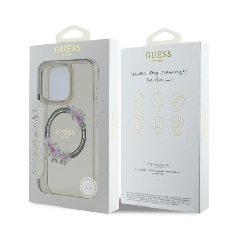 Husa pentru iPhone 16 Pro - Guess IML Flowers Wreath MagSafe (GUHMP16LHFWFCK) - Black