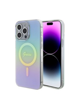 Husa pentru iPhone 15 Pro Max - Guess IML Iridescent MagSafe (GUHMP15XHITSQ) - Turquoise