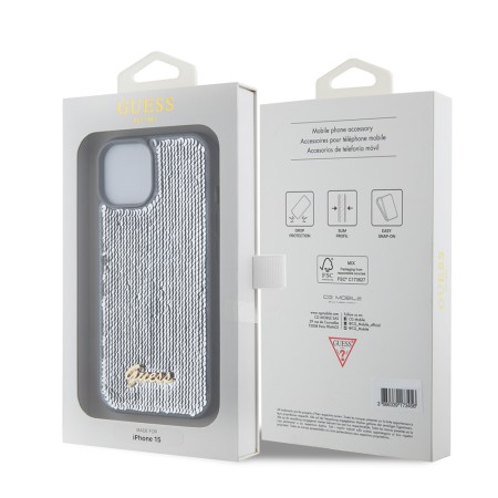 Husa pentru iPhone 15 / iPhone 14 / iPhone 13 - Sequin Script Metal (GUHCP15SPSFDGSS) - Silver