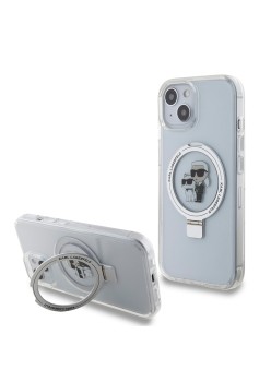 Husa pentru iPhone 15 / iPhone 14 / iPhone 13 - Karl Lagerfeld Hardcase Ring Stand MagSafe (KLHMP15SHMRSKCH) - White KarlandChoupette