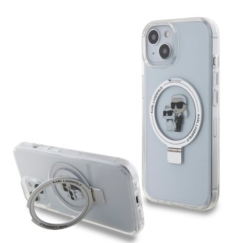 Husa pentru iPhone 15 / iPhone 14 / iPhone 13 - Karl Lagerfeld Hardcase Ring Stand MagSafe (KLHMP15SHMRSKCH) - White KarlandChoupette