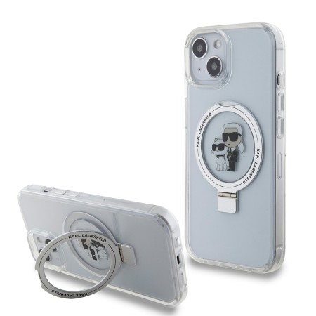 Husa pentru iPhone 15 / iPhone 14 / iPhone 13 - Karl Lagerfeld Hardcase Ring Stand MagSafe (KLHMP15SHMRSKCH) - White KarlandChoupette