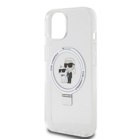 Husa pentru iPhone 15 / iPhone 14 / iPhone 13 - Karl Lagerfeld Hardcase Ring Stand MagSafe (KLHMP15SHMRSKCH) - White KarlandChoupette