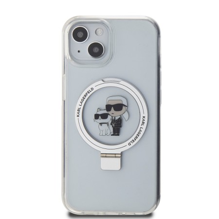 Husa pentru iPhone 15 / iPhone 14 / iPhone 13 - Karl Lagerfeld Hardcase Ring Stand MagSafe (KLHMP15SHMRSKCH) - White KarlandChoupette