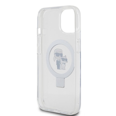 Husa pentru iPhone 15 / iPhone 14 / iPhone 13 - Karl Lagerfeld Hardcase Ring Stand MagSafe (KLHMP15SHMRSKCH) - White KarlandChoupette