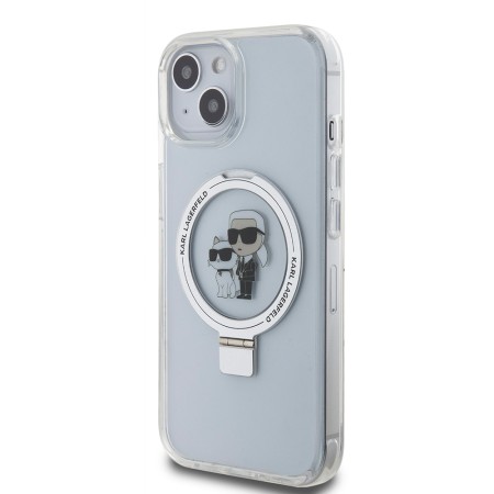 Husa pentru iPhone 15 / iPhone 14 / iPhone 13 - Karl Lagerfeld Hardcase Ring Stand MagSafe (KLHMP15SHMRSKCH) - White KarlandChoupette