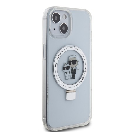Husa pentru iPhone 15 / iPhone 14 / iPhone 13 - Karl Lagerfeld Hardcase Ring Stand MagSafe (KLHMP15SHMRSKCH) - White KarlandChoupette