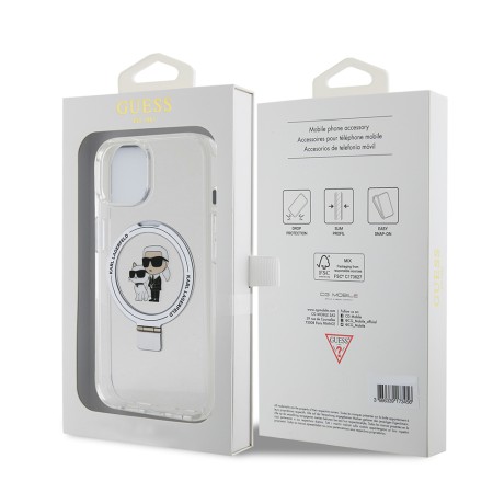 Husa pentru iPhone 15 / iPhone 14 / iPhone 13 - Karl Lagerfeld Hardcase Ring Stand MagSafe (KLHMP15SHMRSKCH) - White KarlandChoupette