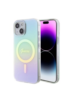 Husa pentru iPhone 15 Plus / iPhone 14 Plus - Guess IML Iridescent MagSafe (GUHMP15MHITSQ) - Turquoise