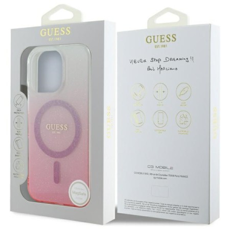 Husa pentru iPhone 16 Pro Max - Guess IML Glitter Gradient MagSafe (GUHMP16XHGRCELP) - Pink