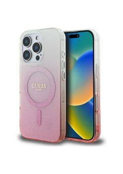 Husa pentru iPhone 16 Pro - Guess IML Glitter Gradient MagSafe (GUHMP16LHGRCELP) - Pink