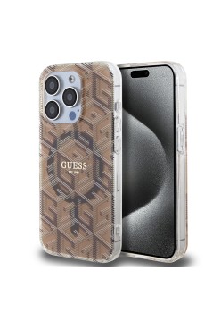 Husa pentru iPhone 15 Pro Max - Guess IML GCube MagSafe (GUHMP15XHGCUSTGW) - Brown