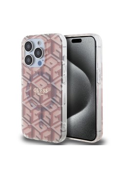 Husa pentru iPhone 15 Pro Max - Guess IML GCube MagSafe (GUHMP15XHGCUSTGP) - Pink