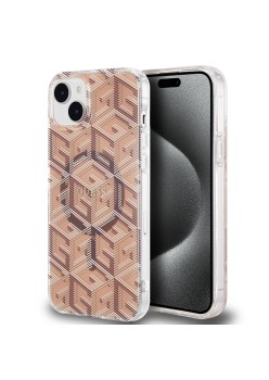 Husa pentru iPhone 15 Plus / iPhone 14 Plus - Guess IML GCube MagSafe (GUHMP15MHGCUSTGW) - Brown