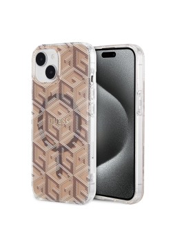 Husa pentru iPhone 15 / iPhone 14 / iPhone 13 - Guess IML GCube MagSafe (GUHMP15SHGCUSTGW) - Brown