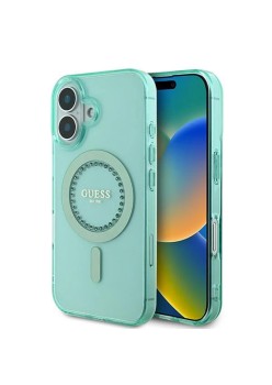 Husa pentru iPhone 16 - Guess IML Rhinestones MagSafe (GUHMP16SPFTDTEN) - Green