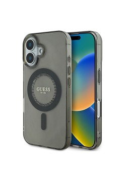 Husa pentru iPhone 16 - Guess IML Rhinestones MagSafe (GUHMP16SPFTDTEK) - Black