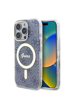 Husa pentru iPhone 16 Pro - Guess IML 4G MagSafe (GUHMP16LH4STB) - Blue
