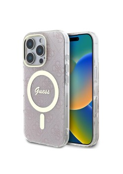 Husa pentru iPhone 16 Pro - Guess IML 4G MagSafe (GUHMP16LH4STP) - Pink